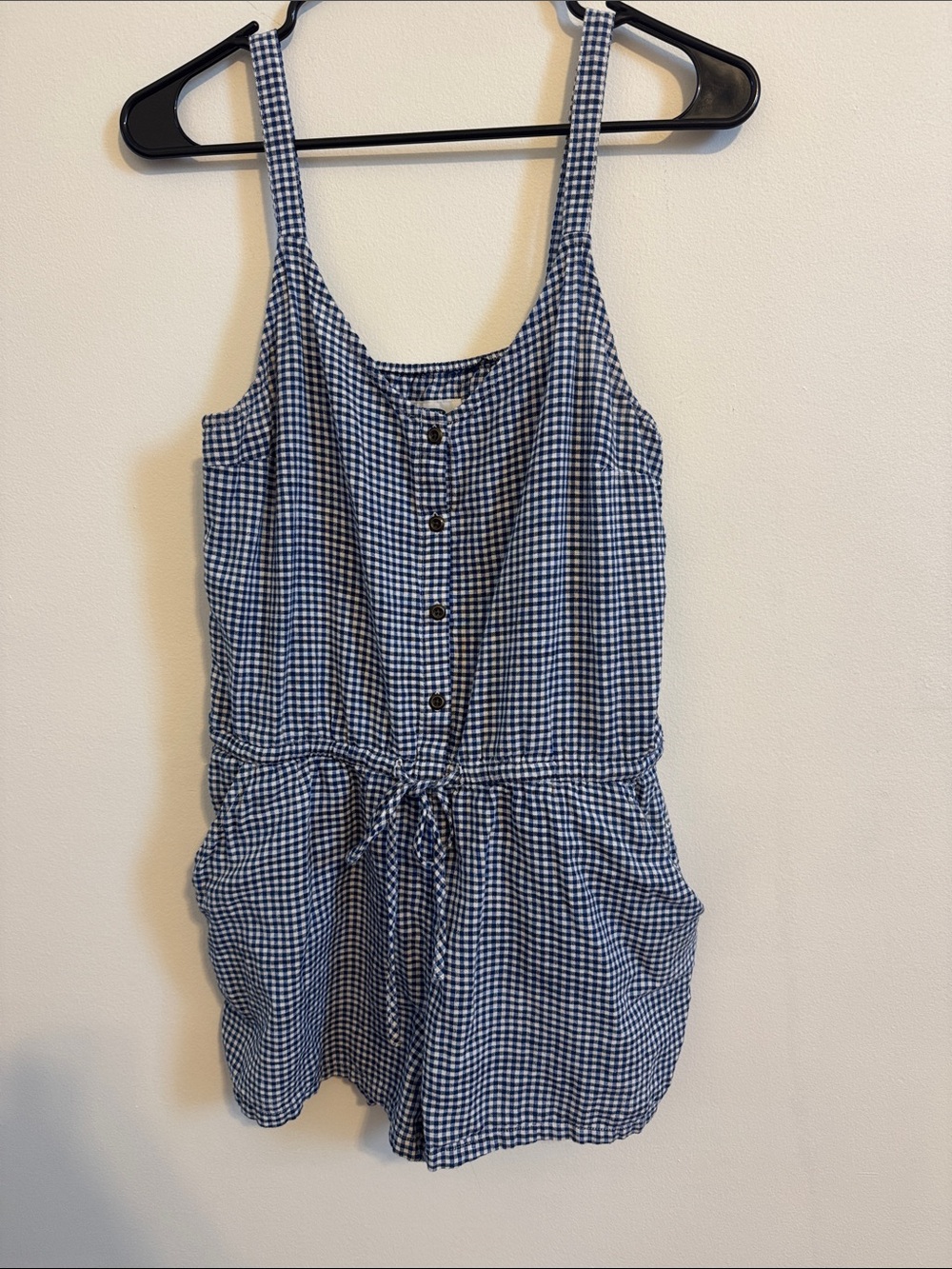 Old Navy Navy & White Gingham Drawstring Romper